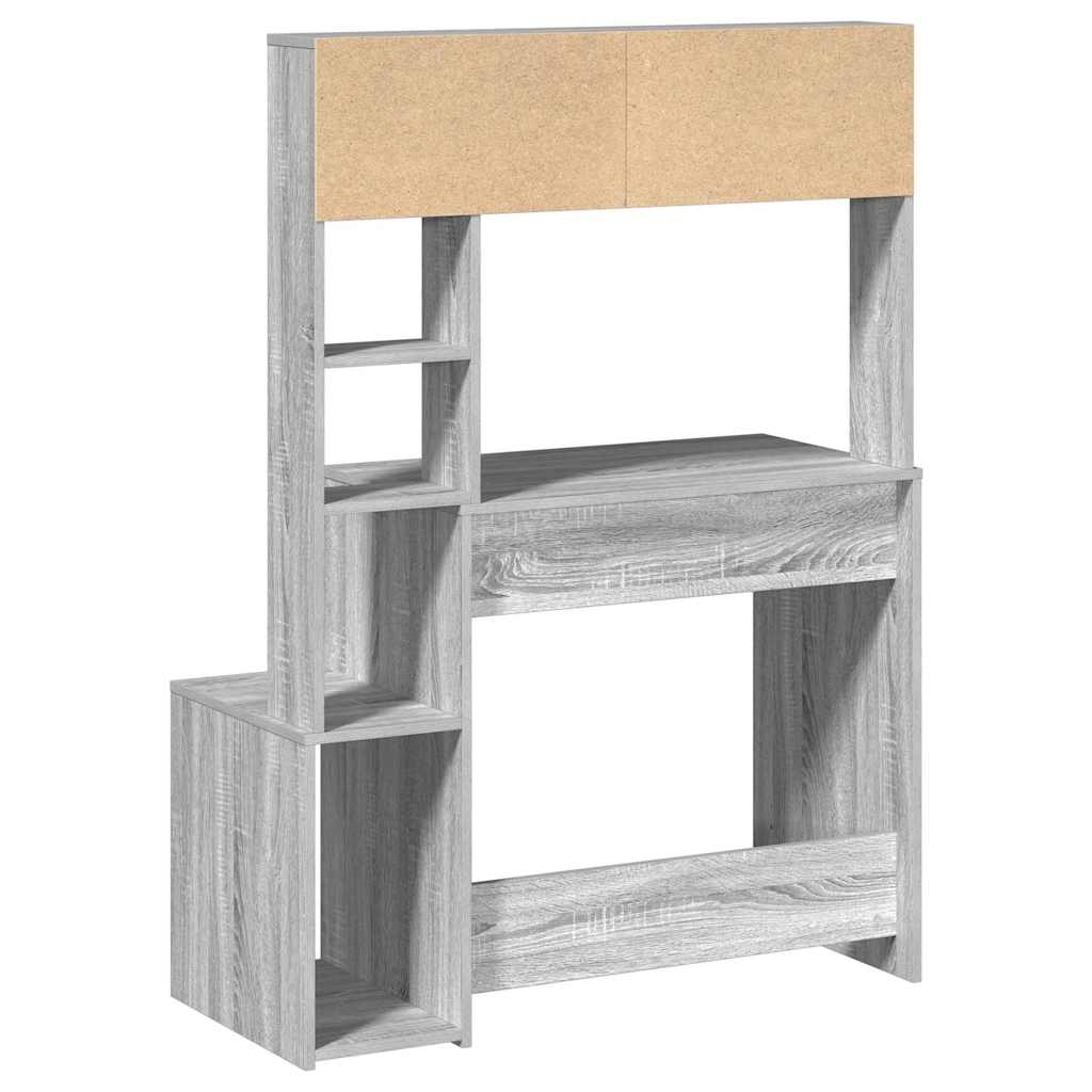 Skrivebord med hyller grå sonoma 100x45x140 cm konstruert tre