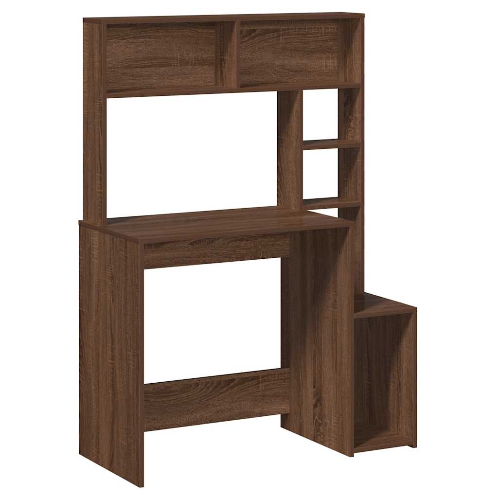 Skrivebord med hyller brun eik 100x45x140 cm konstruert tre