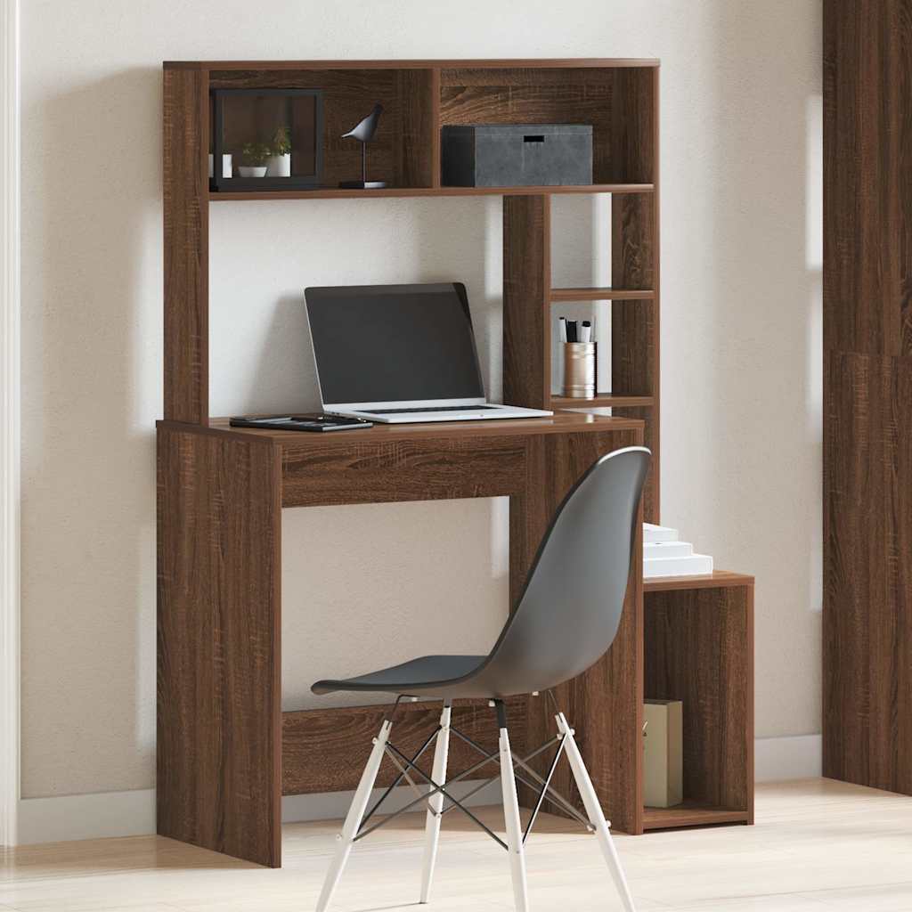 Skrivebord med hyller brun eik 100x45x140 cm konstruert tre