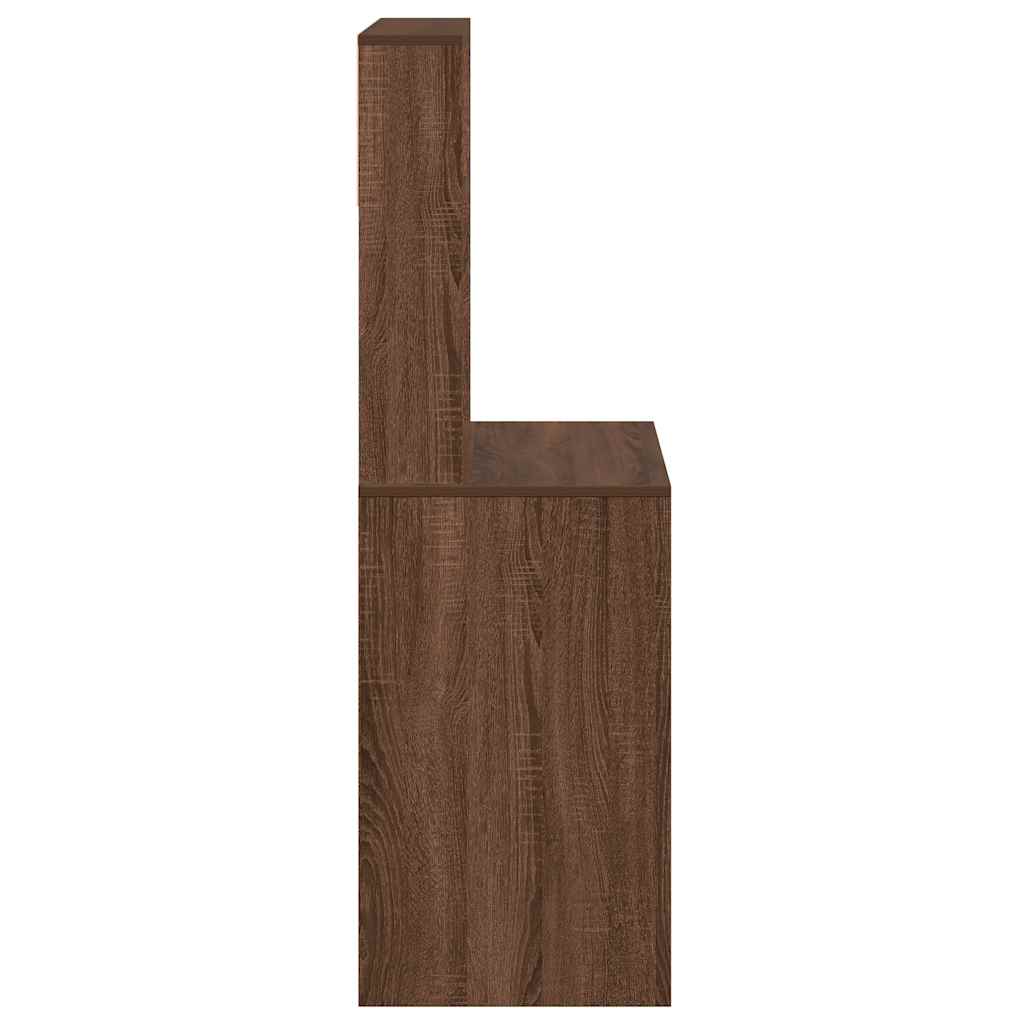 Skrivebord med hyller brun eik 100x45x140 cm konstruert tre