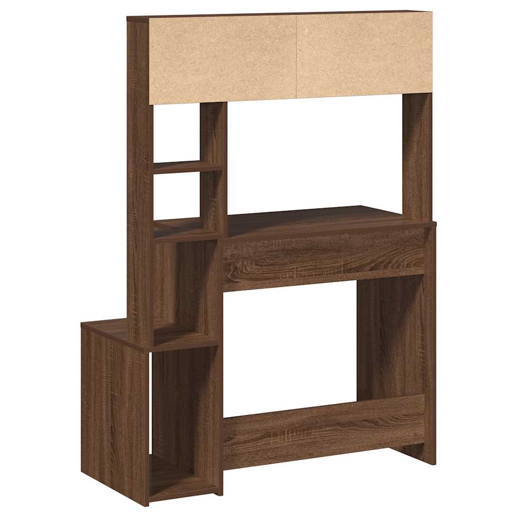 Skrivebord med hyller brun eik 100x45x140 cm konstruert tre