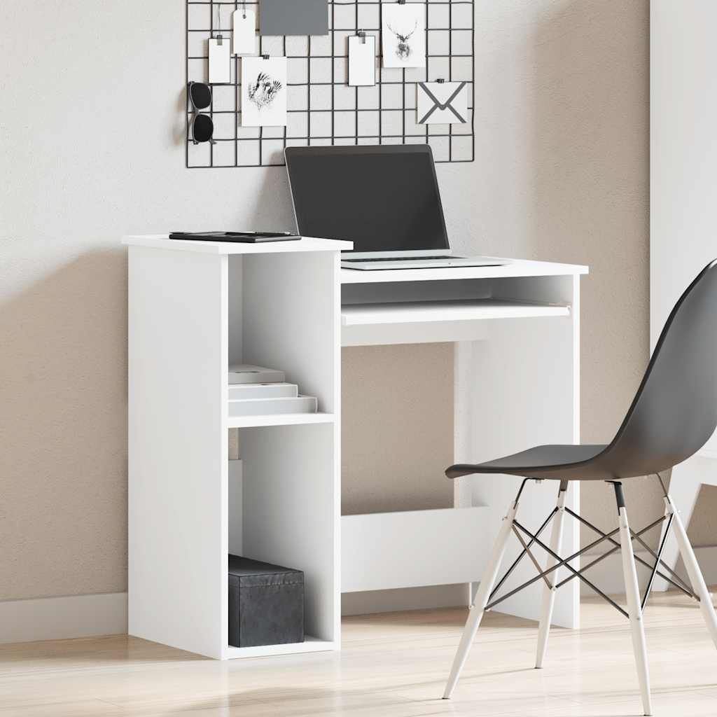 Skrivebord med hyller hvit 84x40x78 cm konstruert tre