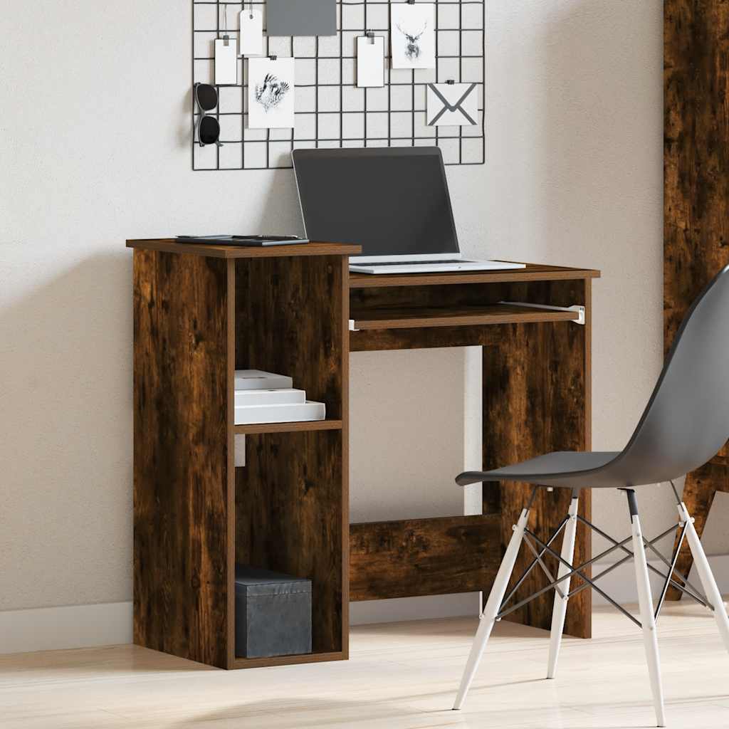 Skrivebord med hyller røkt eik 84x40x78 cm konstruert tre