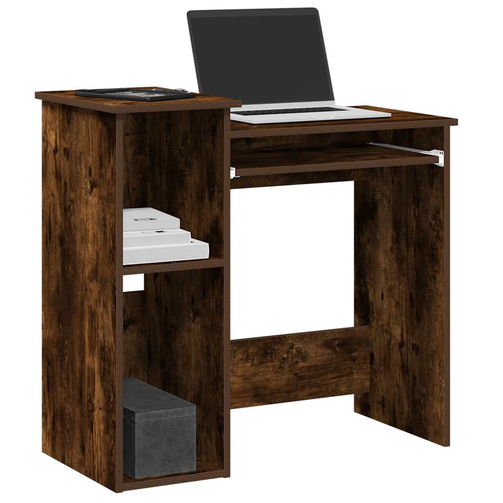 Skrivebord med hyller røkt eik 84x40x78 cm konstruert tre