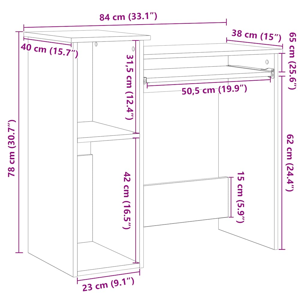 Skrivebord med hyller gammelt tre 84x40x78 cm konstruert tre