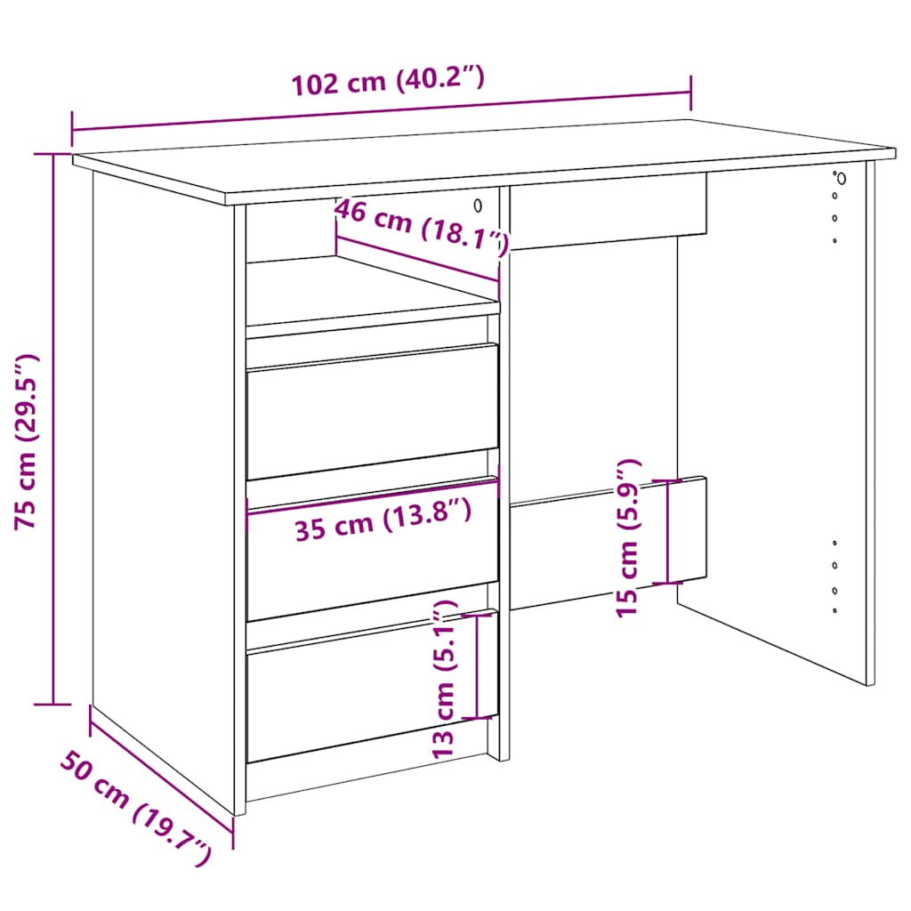 Skrivebord grå sonoma 102x50x75 cm konstruert tre