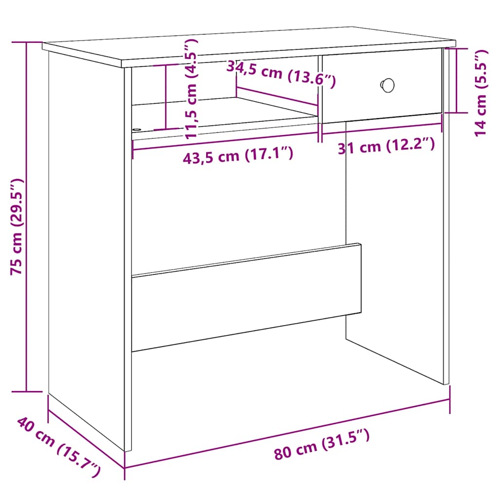 Skrivebord hvit 80x40x75 cm sponplate