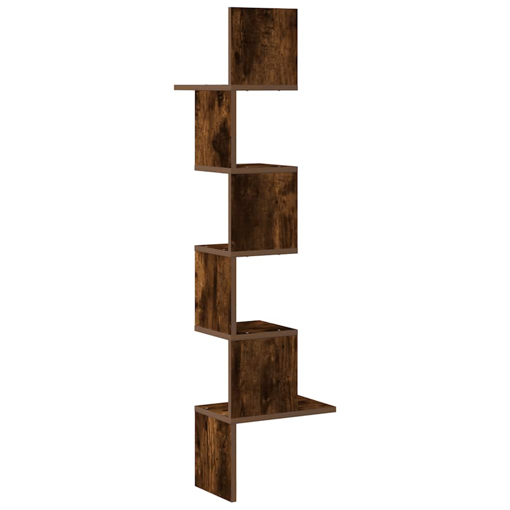Veggmontert hjørnehylle røkt eik 32x32x127,5 cm konstruert tre vidaXL