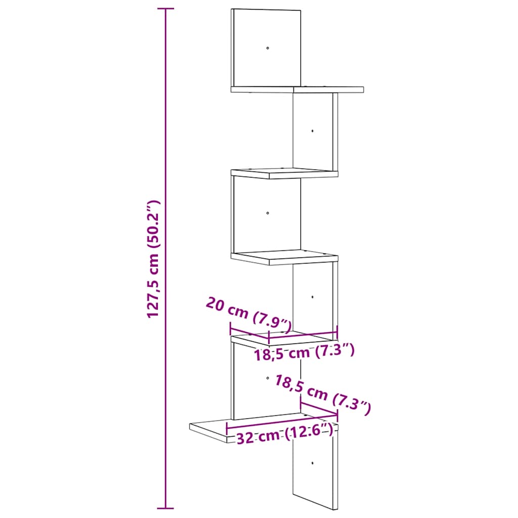 Veggmontert hylle gammelt tre 32x32x127,5 cm konstruert tre vidaXL