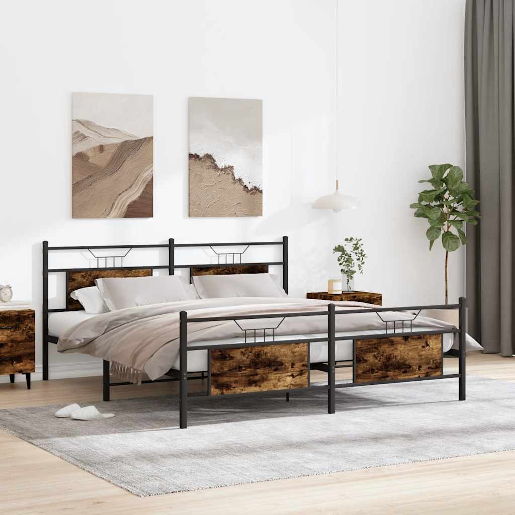Sengeramme i metall uten madrass røkt eik 160x200 cm