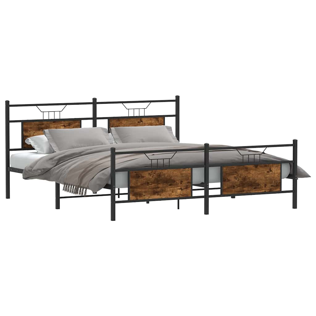 Sengeramme i metall uten madrass røkt eik 183x213 cm