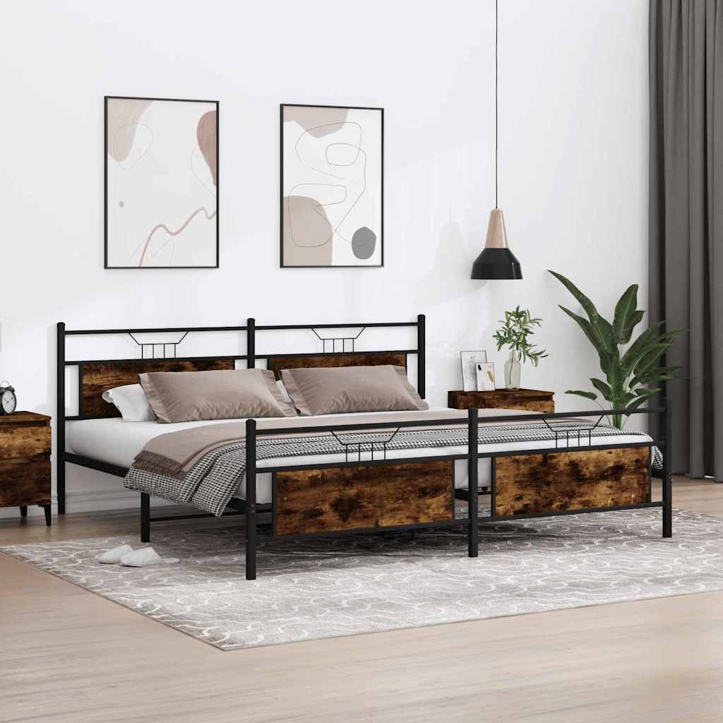 Sengeramme i metall uten madrass røkt eik 200x200 cm