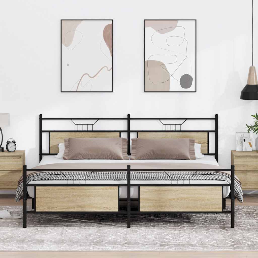 Sengeramme i metall uten madrass sonoma eik 193x201 cm