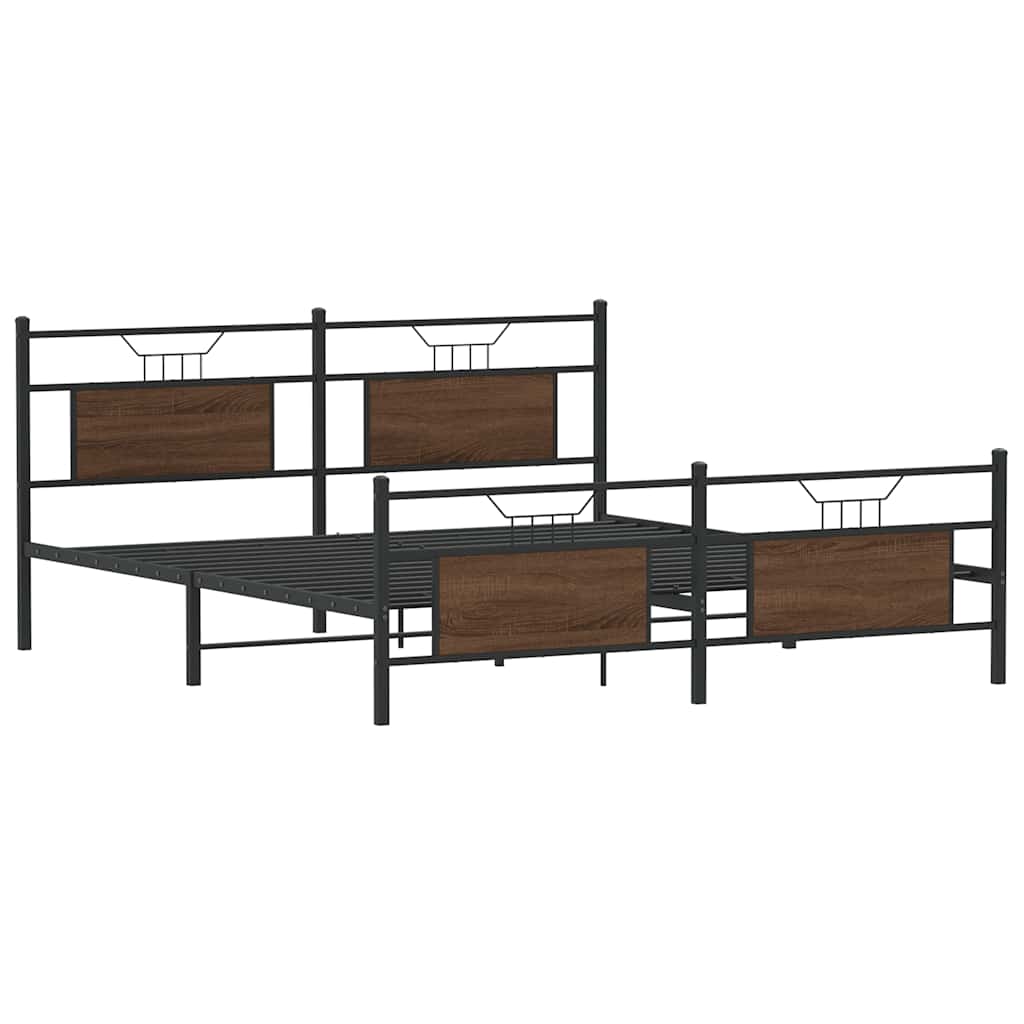 Sengeramme i metall uten madrass brun eik 160x200 cm