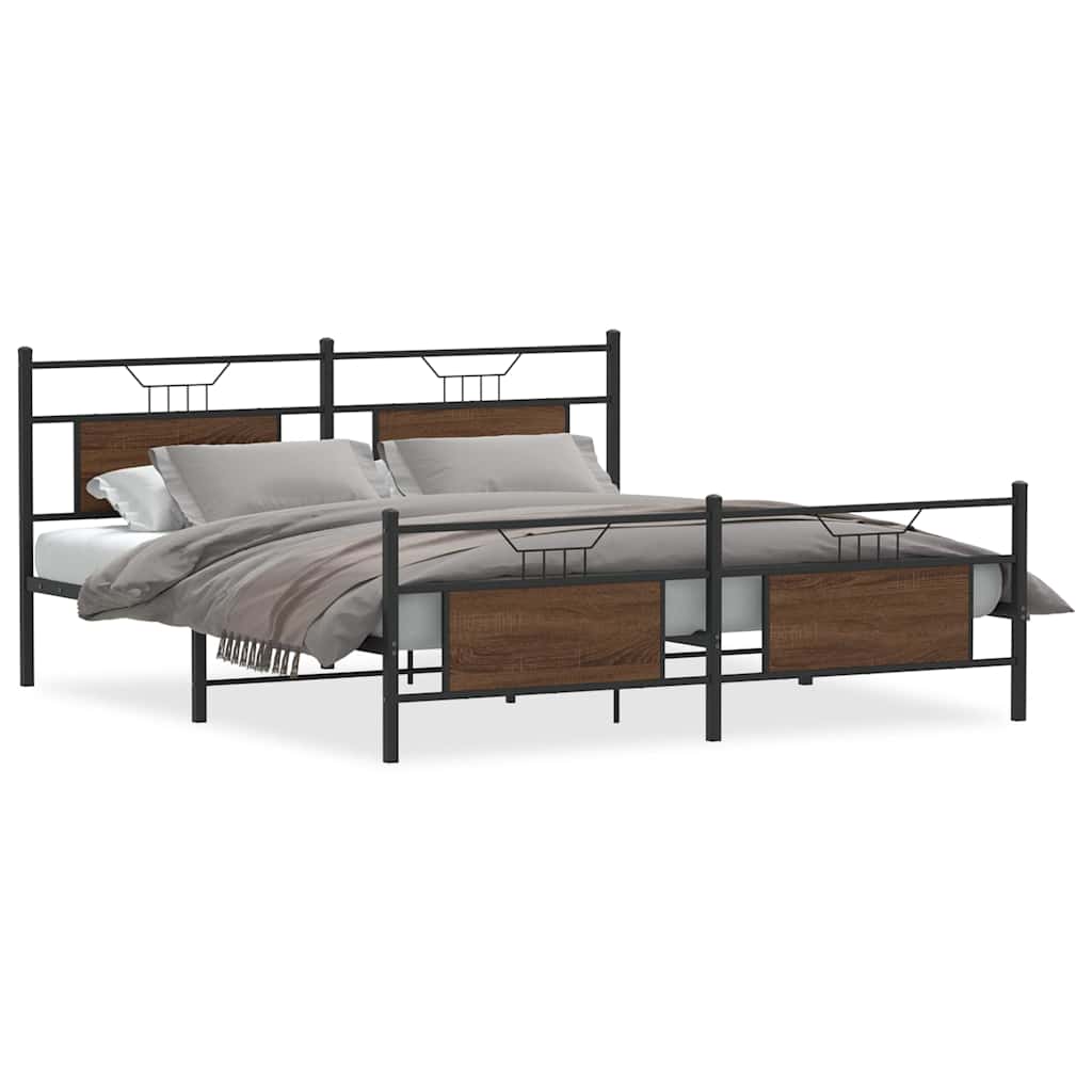 Sengeramme i metall uten madrass brun eik 180x200 cm