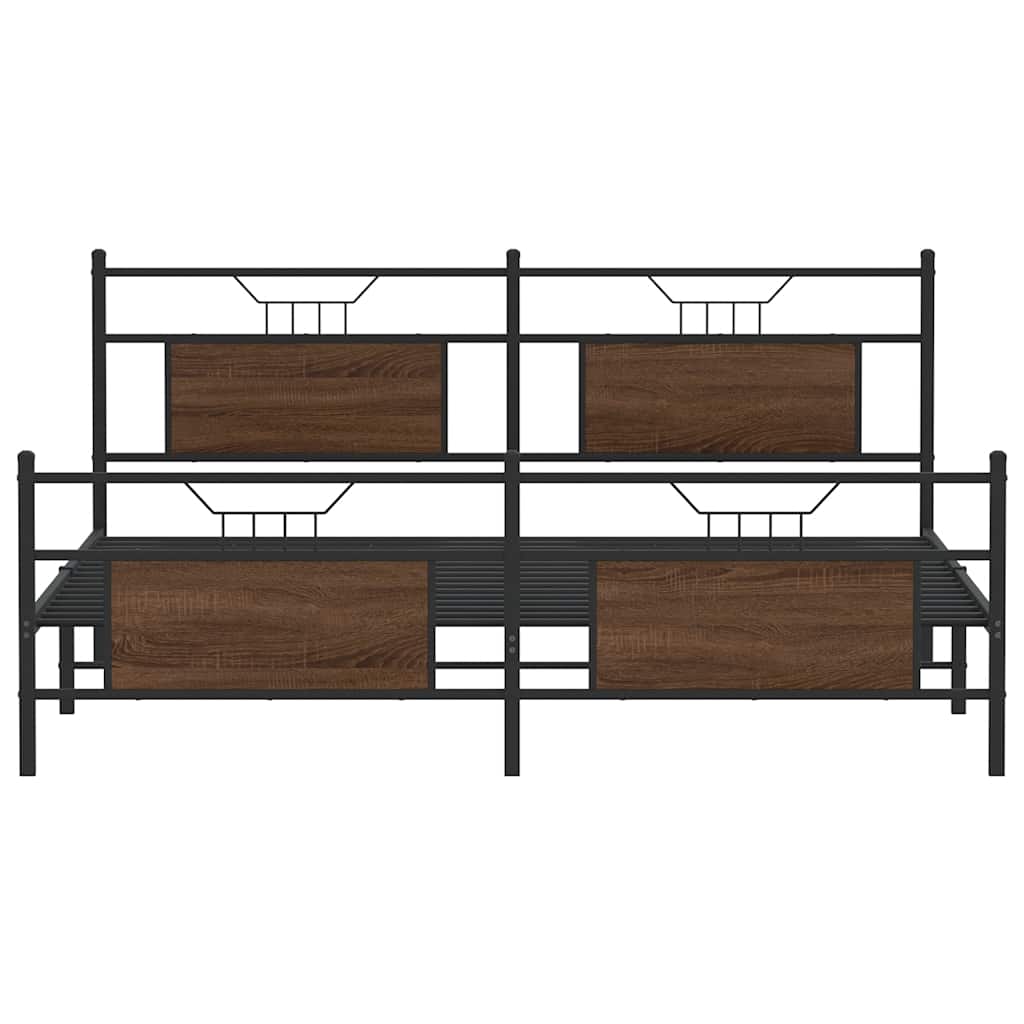 Sengeramme i metall uten madrass brun eik 183x213 cm