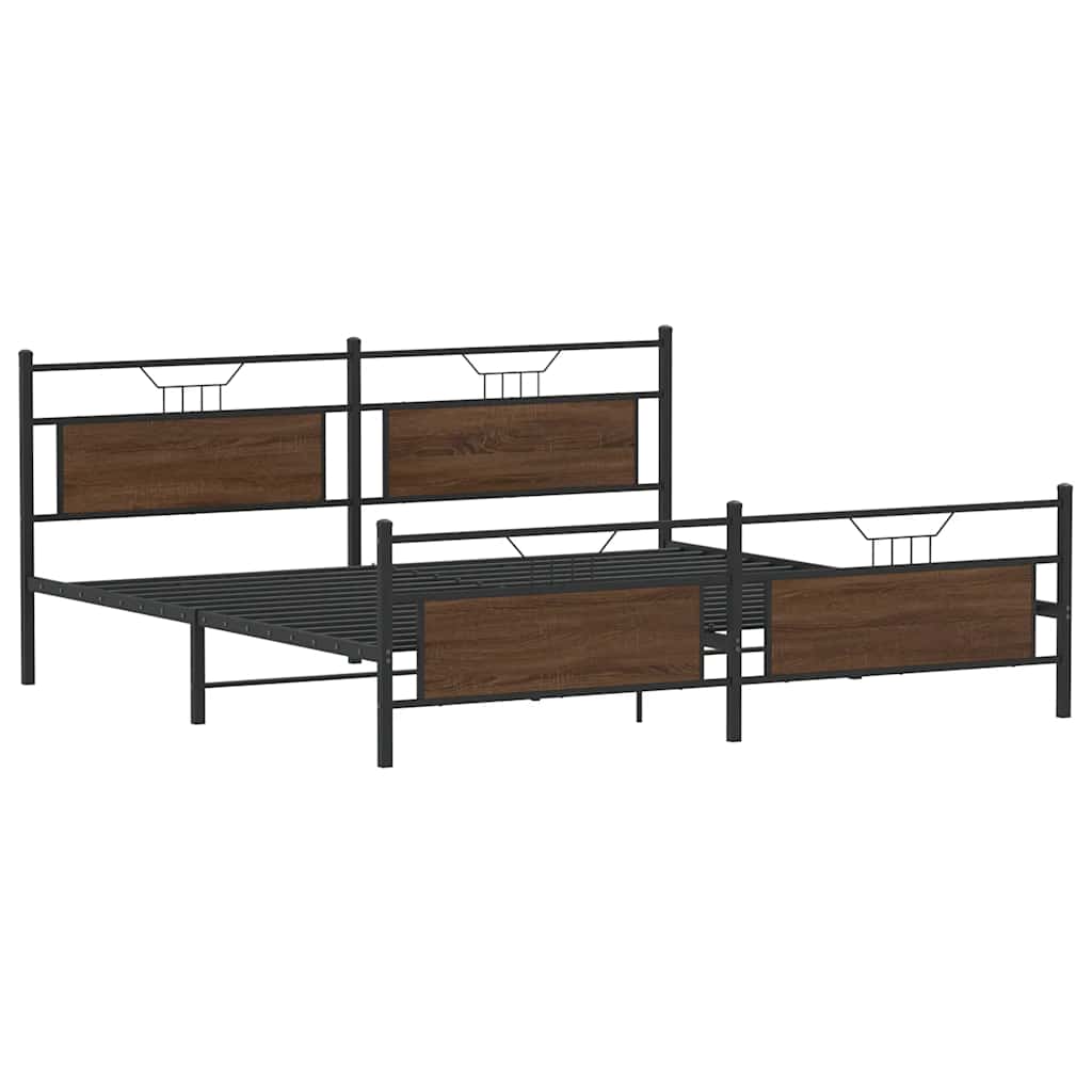 Sengeramme i metall uten madrass brun eik 193x201 cm