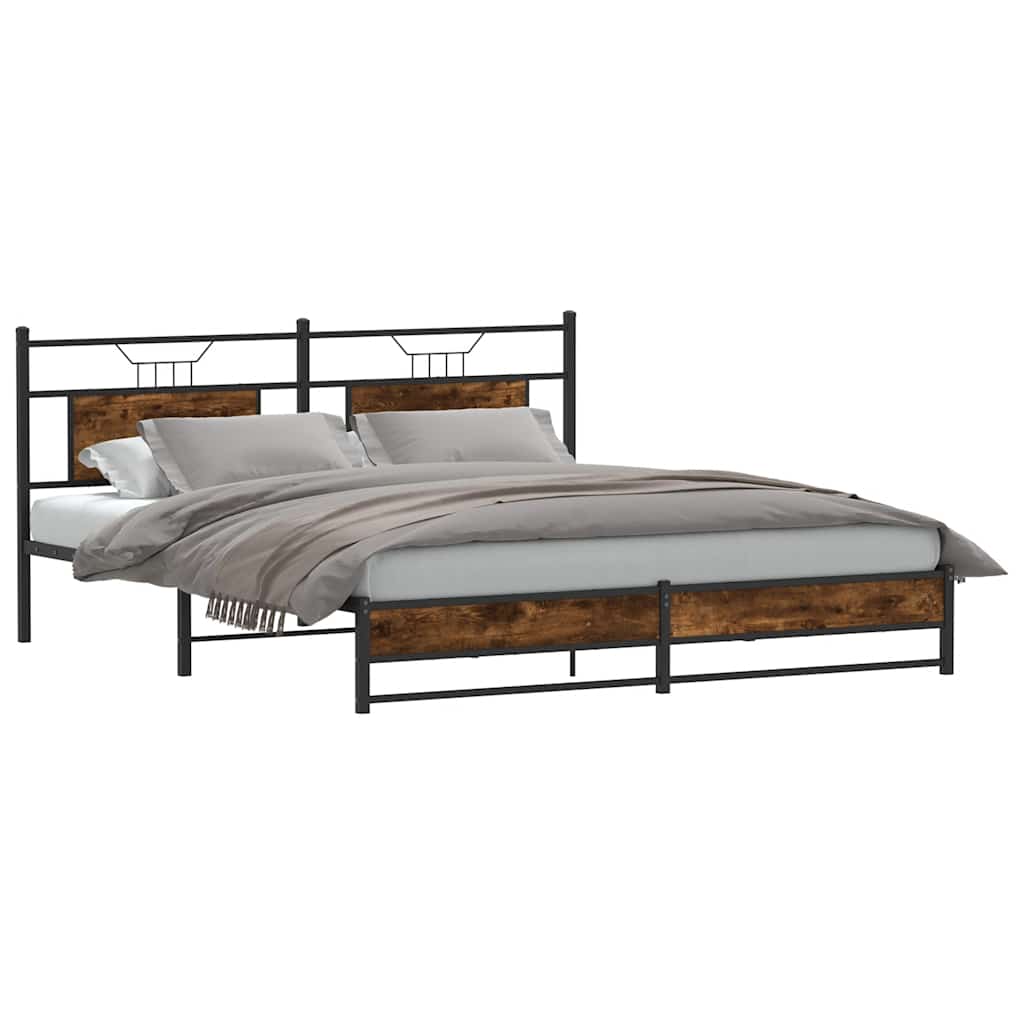 Sengeramme i metall uten madrass røkt eik 180x200 cm