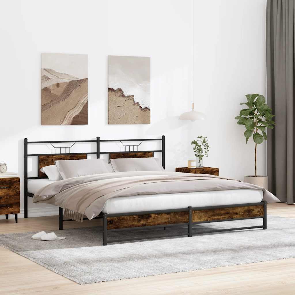 Sengeramme i metall uten madrass røkt eik 180x200 cm