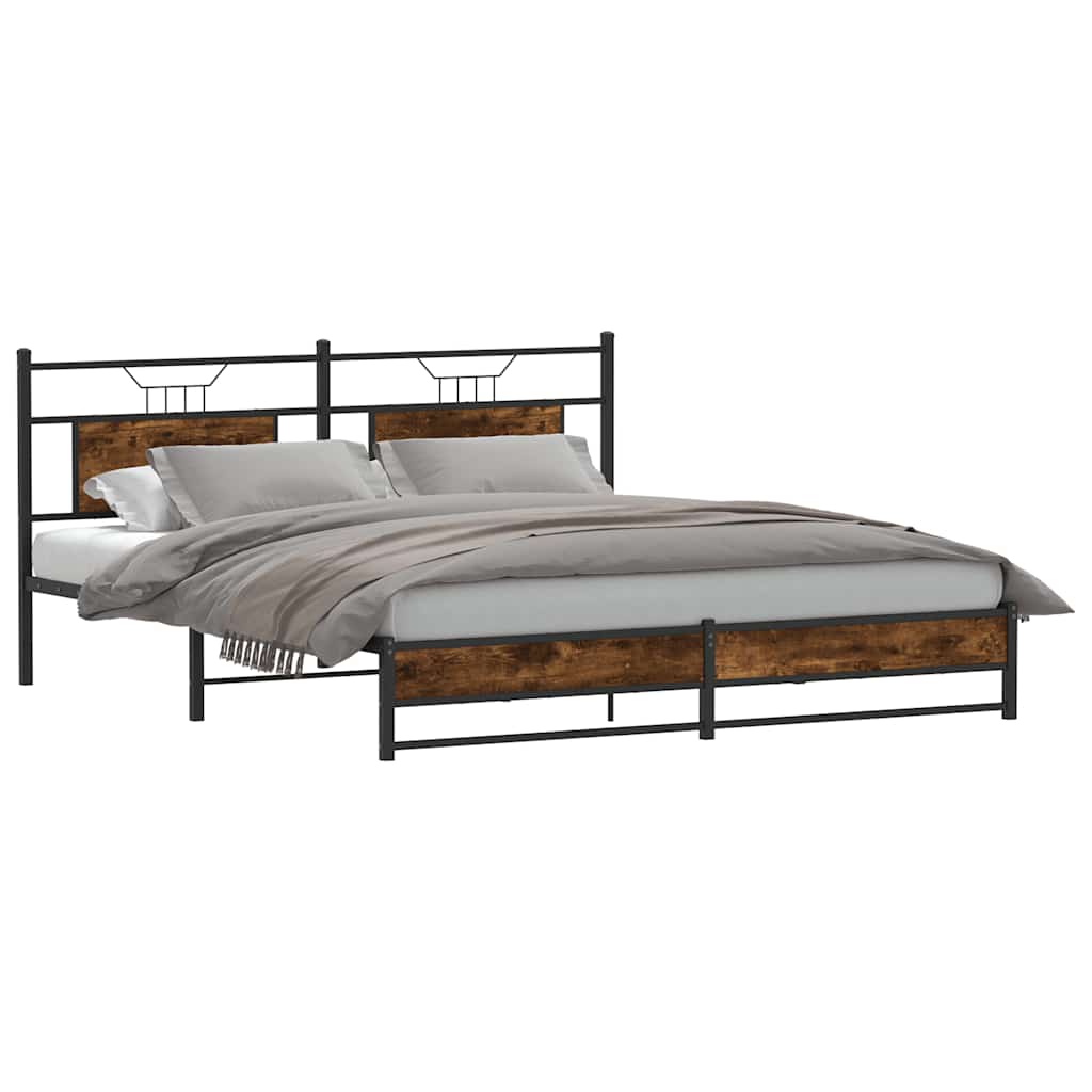 Sengeramme i metall uten madrass røkt eik 183x213 cm