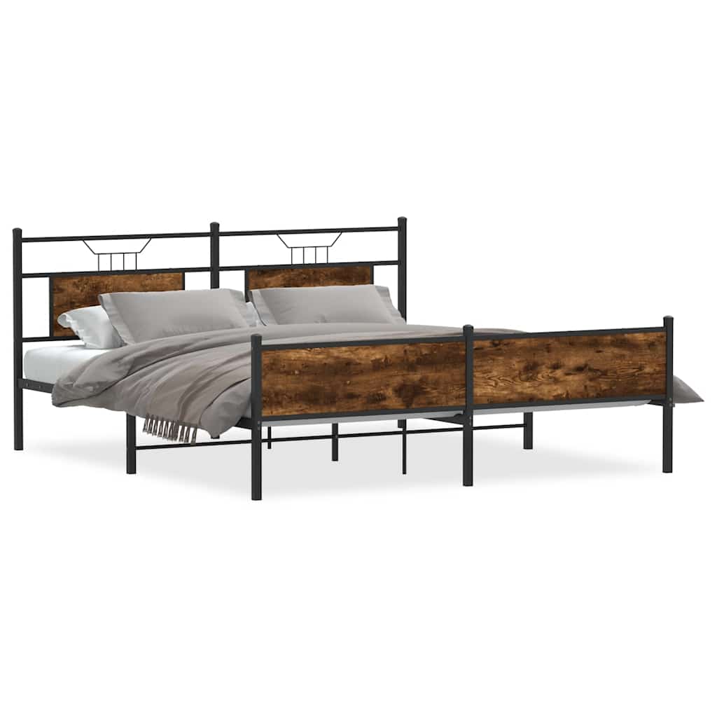Sengeramme i metall uten madrass røkt eik 183x213 cm