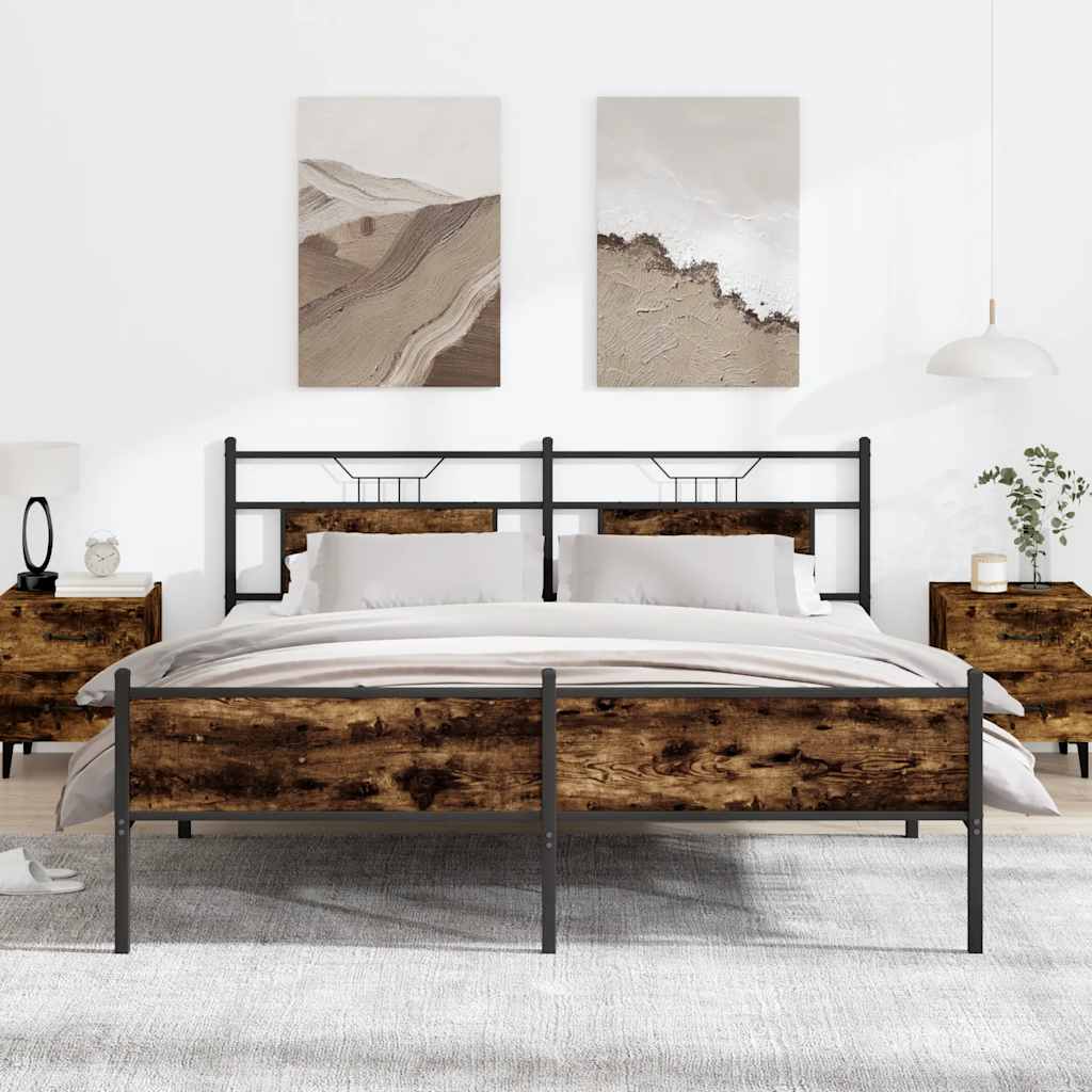 Sengeramme i metall uten madrass røkt eik 183x213 cm