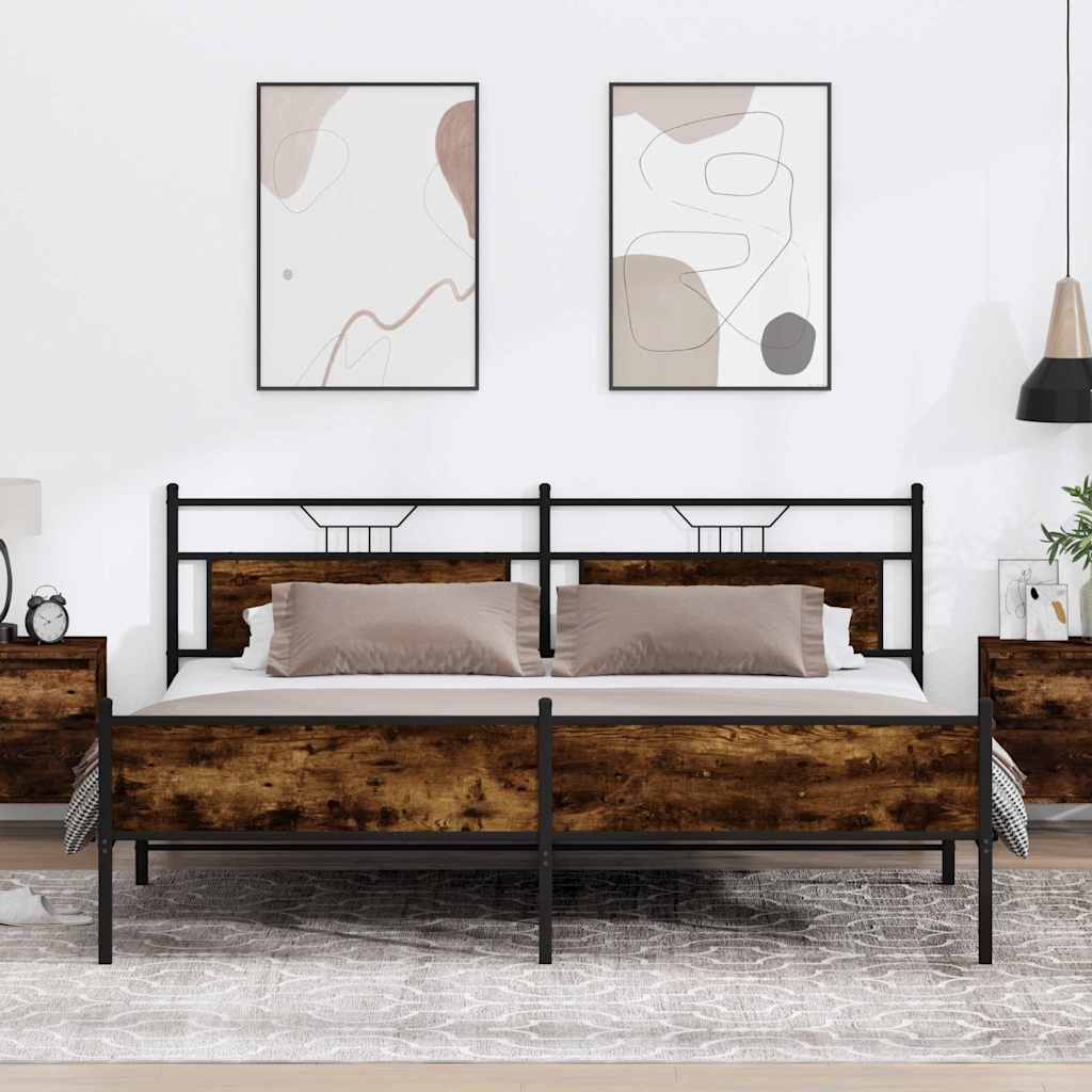 Sengeramme i metall uten madrass røkt eik 193x201 cm