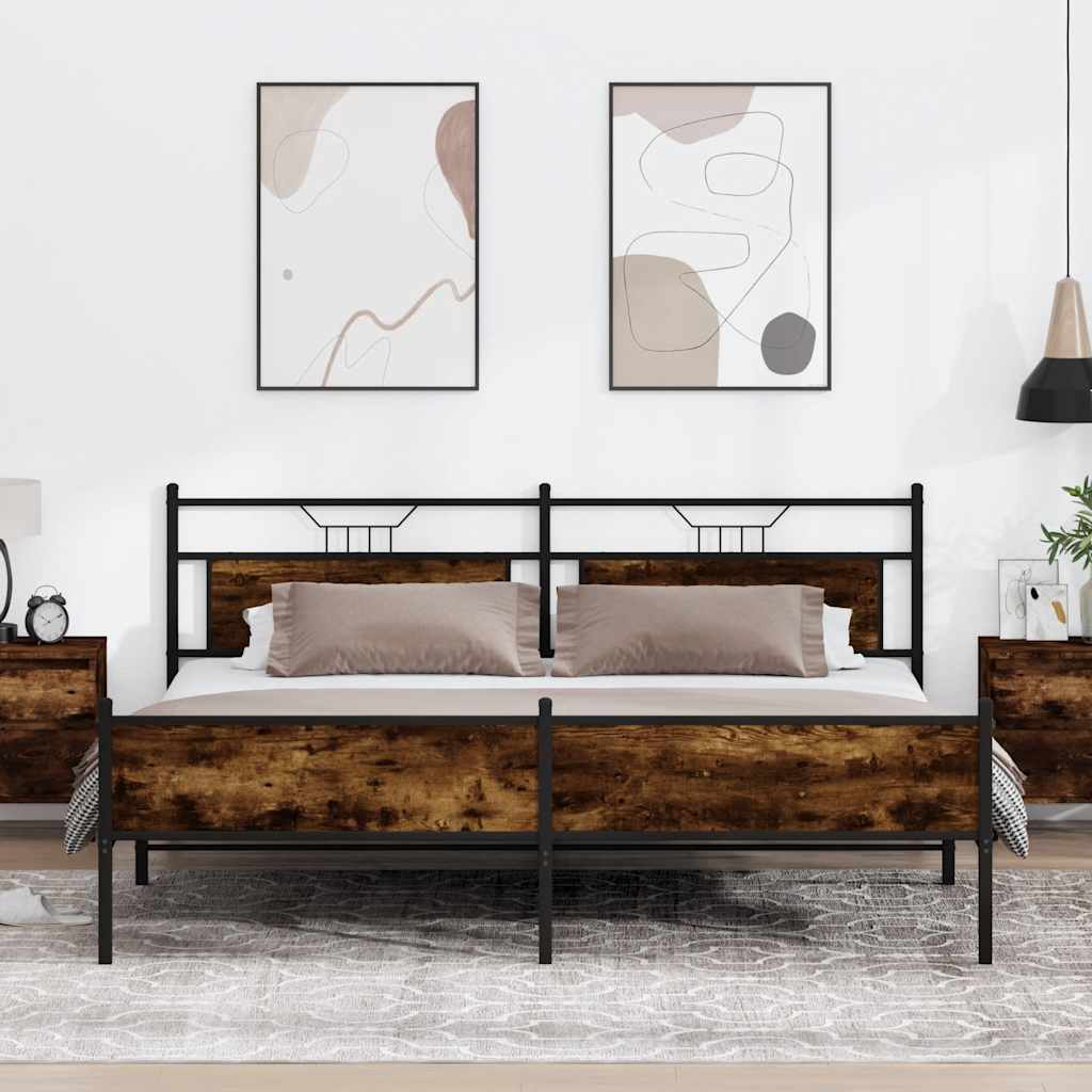Sengeramme i metall uten madrass røkt eik 200x200 cm