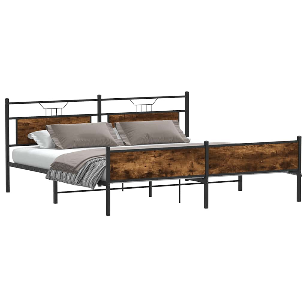 Sengeramme i metall uten madrass røkt eik 200x200 cm