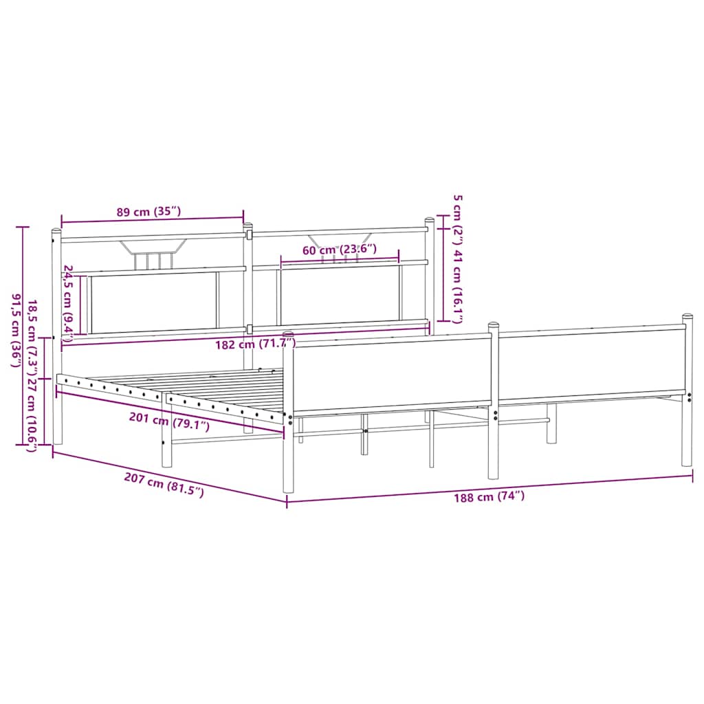 Sengeramme i metall uten madrass sonoma eik 180x200 cm
