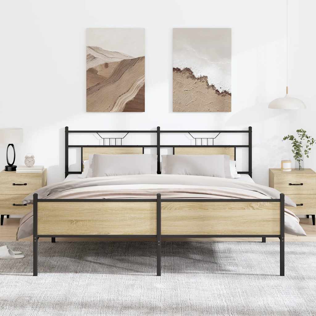 Sengeramme i metall uten madrass sonoma eik 183x213 cm