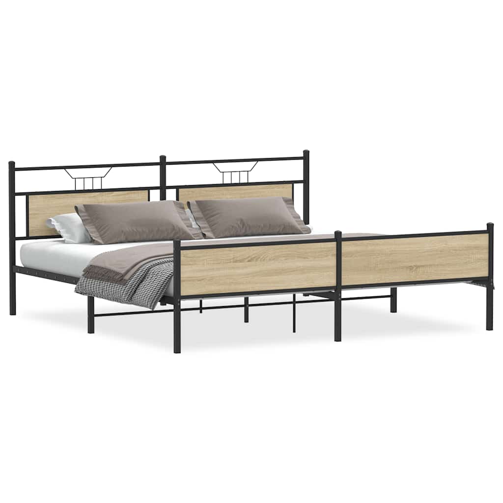Sengeramme i metall uten madrass sonoma eik 200x200 cm