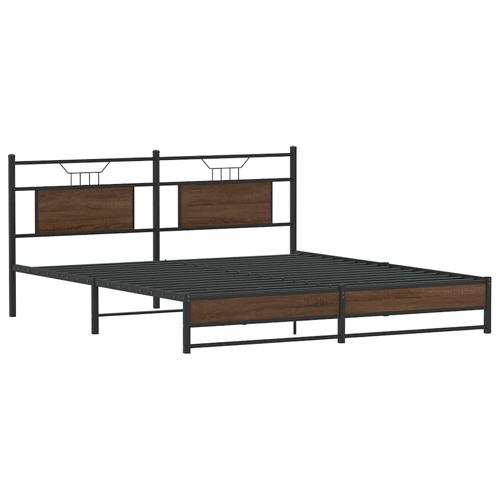 Sengeramme i metall uten madrass brun eik 183x213 cm