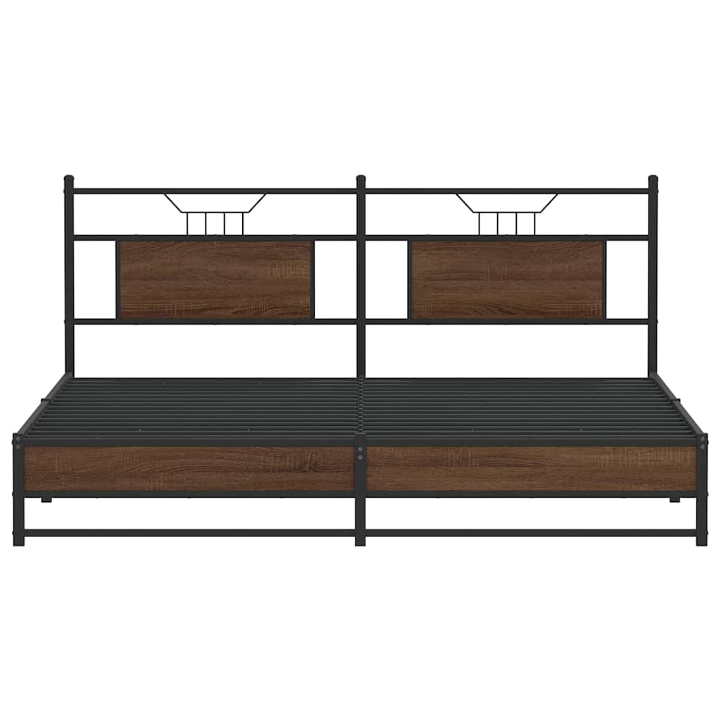 Sengeramme i metall uten madrass brun eik 183x213 cm