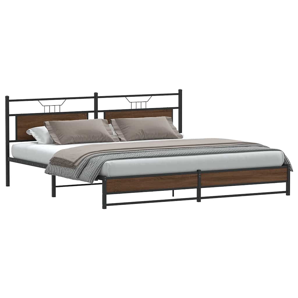 Sengeramme i metall uten madrass brun eik 193x201 cm
