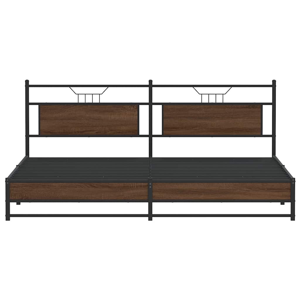 Sengeramme i metall uten madrass brun eik 193x201 cm