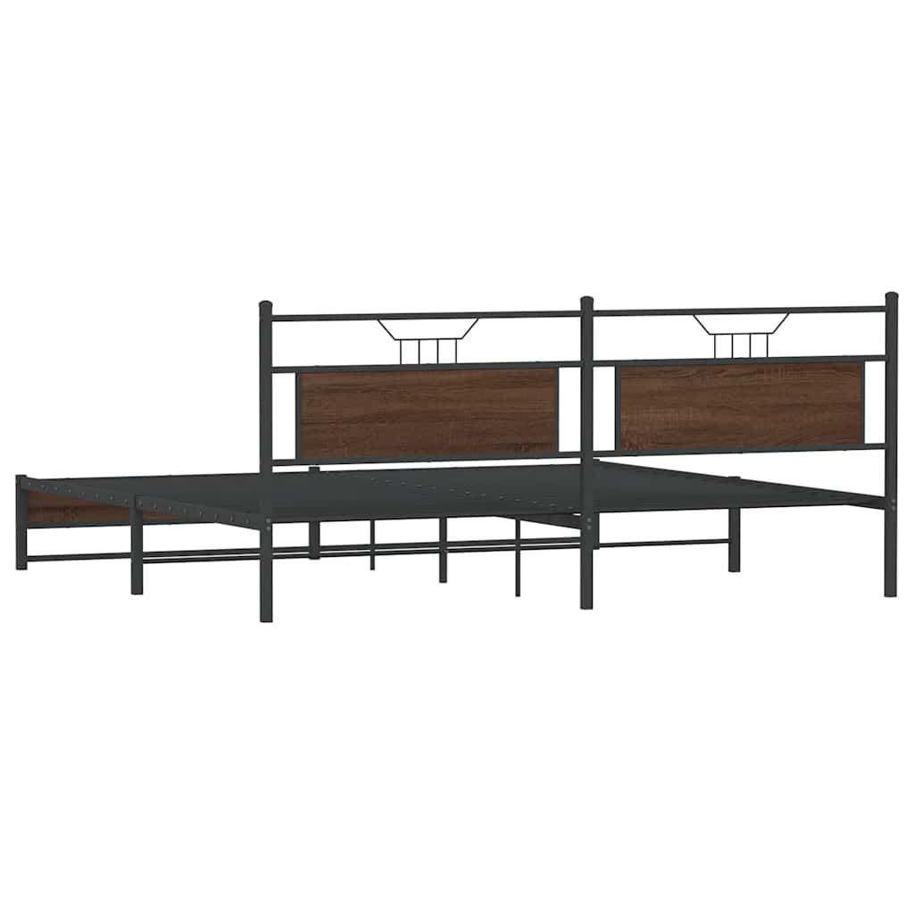 Sengeramme i metall uten madrass brun eik 193x201 cm
