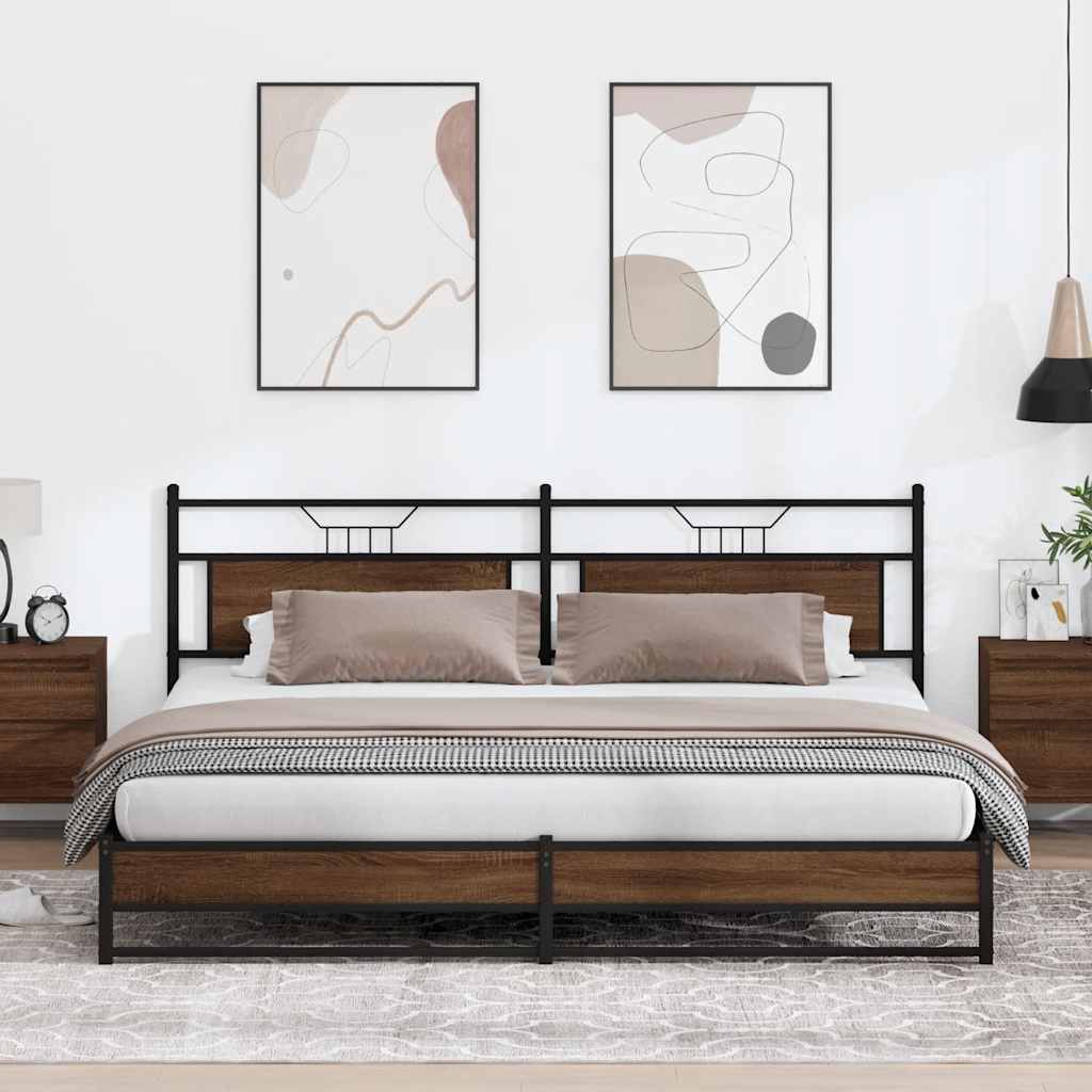 Sengeramme i metall uten madrass brun eik 193x201 cm