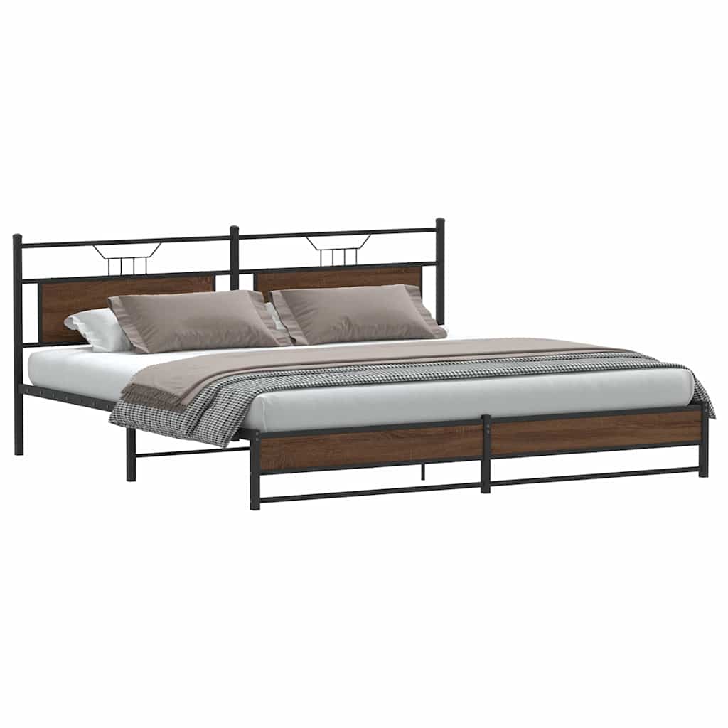 Sengeramme i metall uten madrass brun eik 200x200 cm