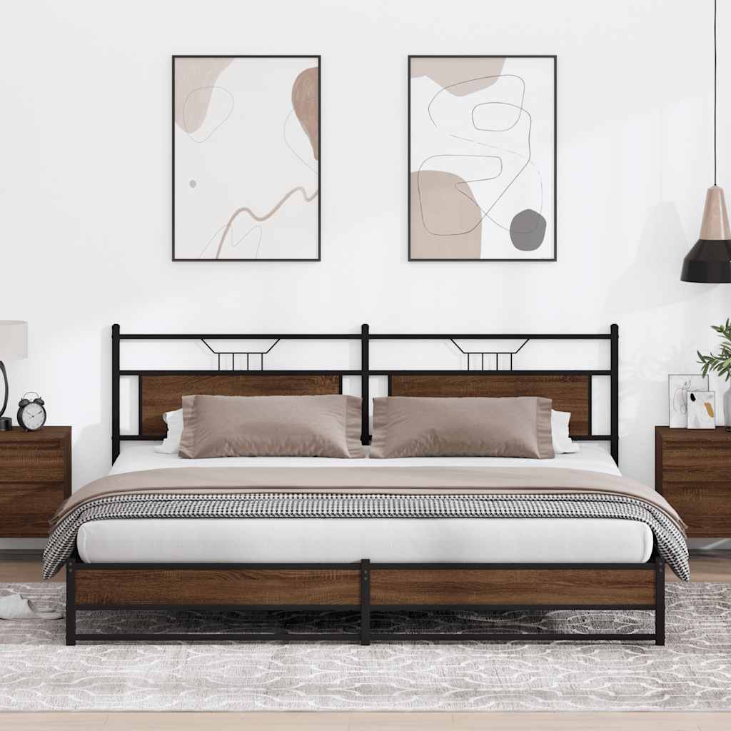 Sengeramme i metall uten madrass brun eik 200x200 cm