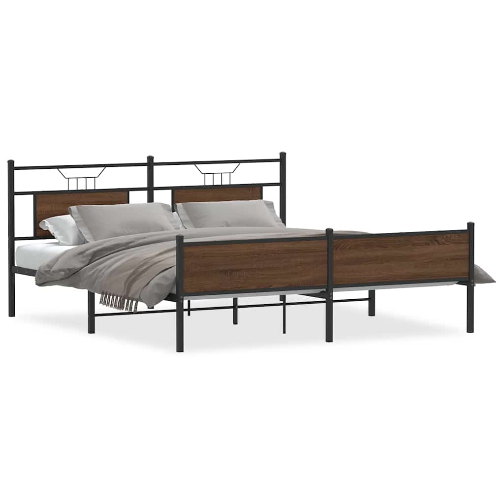 Sengeramme i metall uten madrass brun eik 160x200 cm