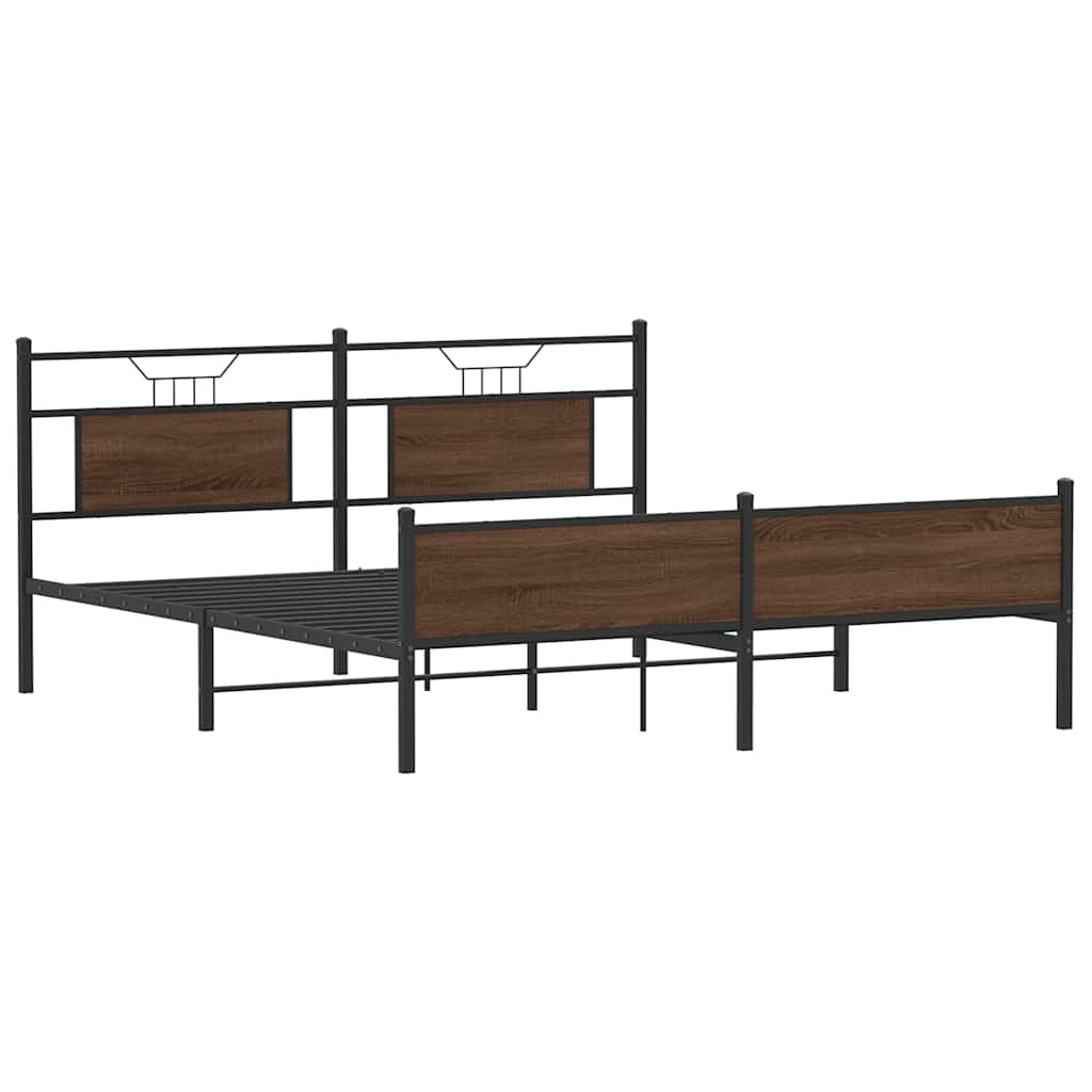 Sengeramme i metall uten madrass brun eik 160x200 cm