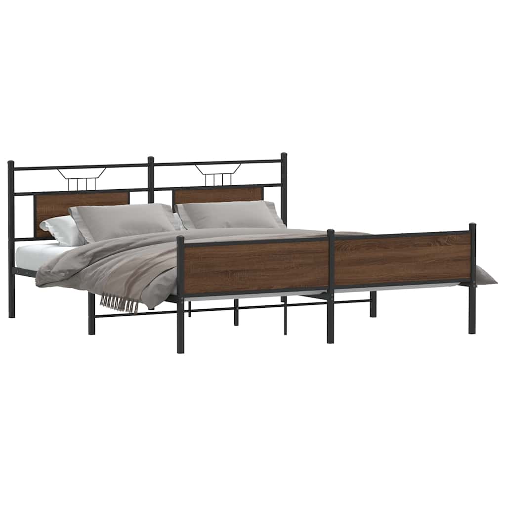 Sengeramme i metall uten madrass brun eik 180x200 cm