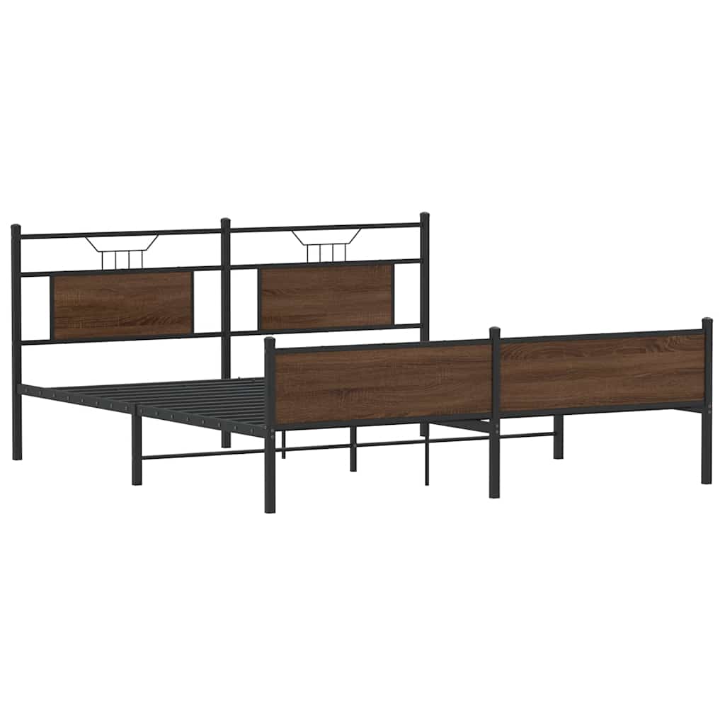Sengeramme i metall uten madrass brun eik 180x200 cm