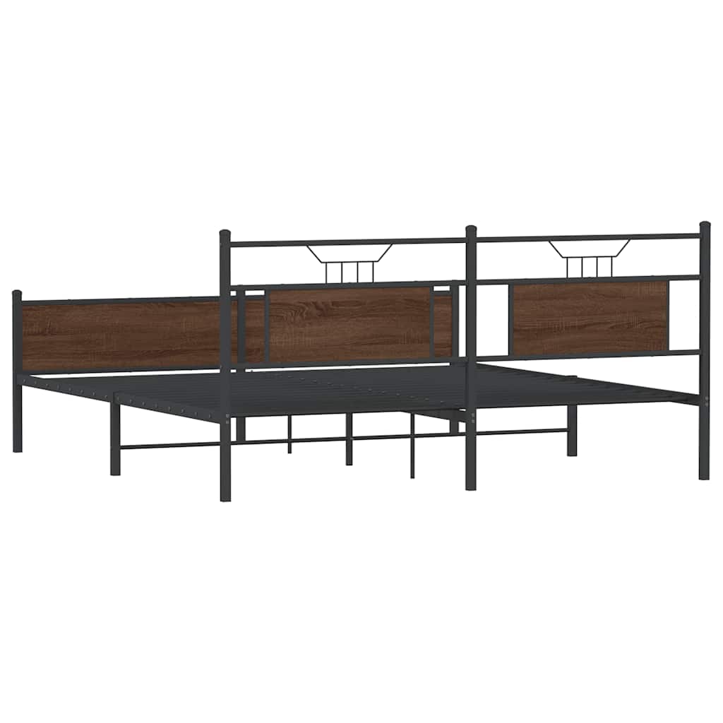 Sengeramme i metall uten madrass brun eik 180x200 cm