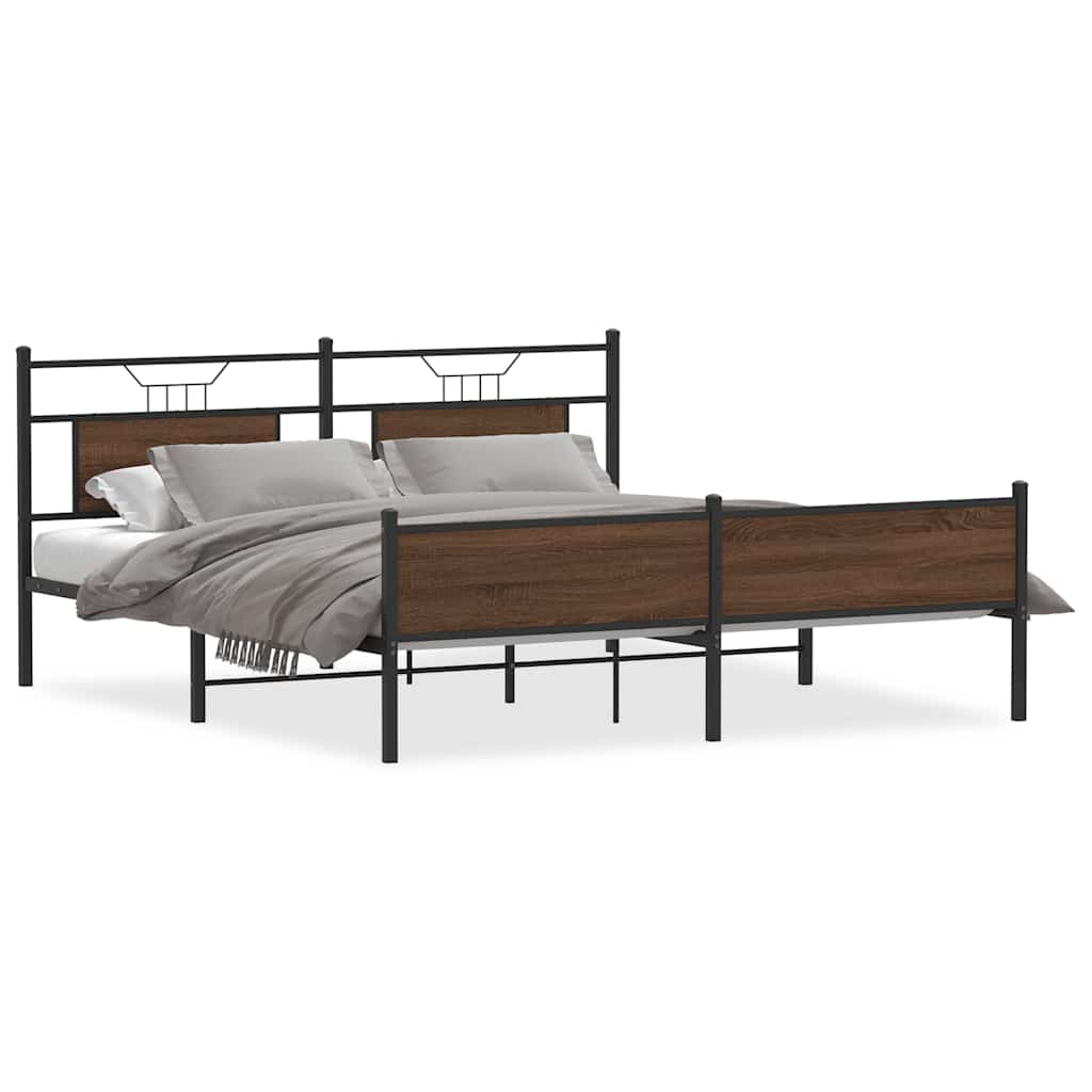 Sengeramme i metall uten madrass brun eik 183x213 cm