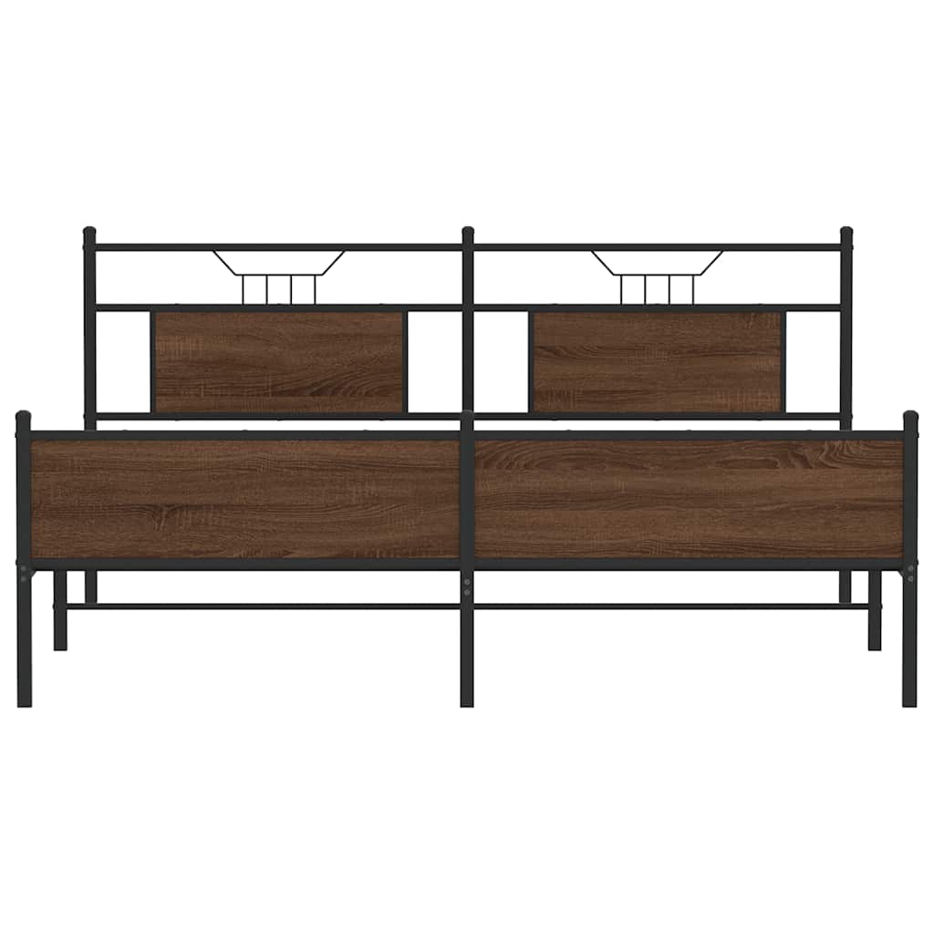 Sengeramme i metall uten madrass brun eik 183x213 cm
