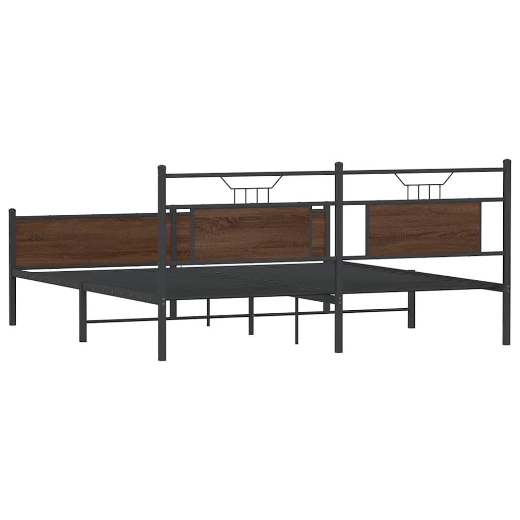 Sengeramme i metall uten madrass brun eik 183x213 cm