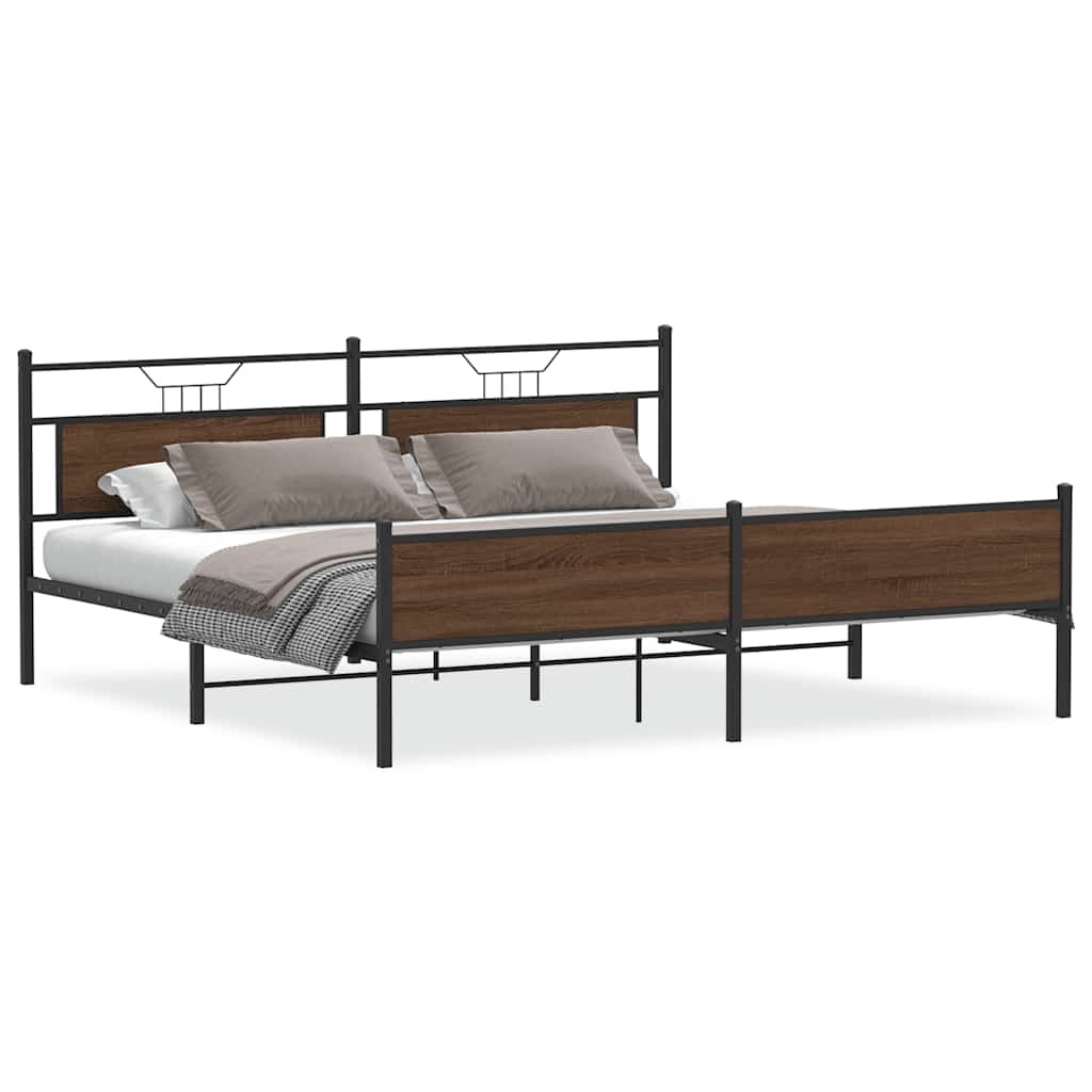 Sengeramme i metall uten madrass brun eik 193x201 cm