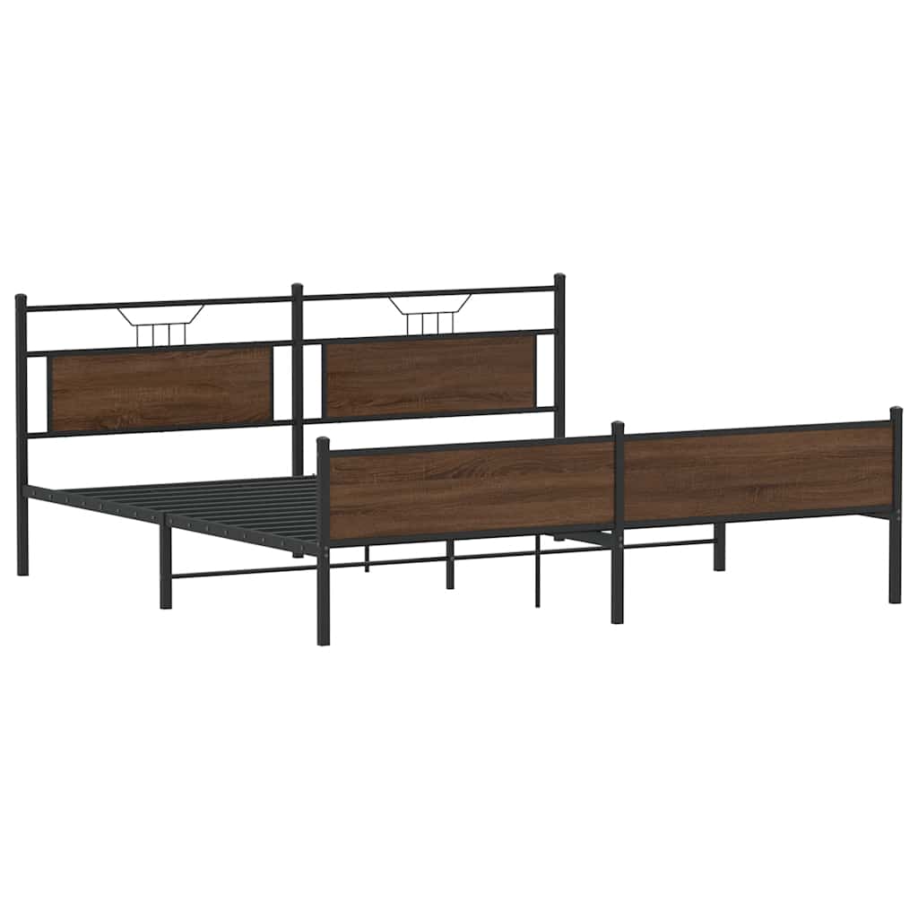 Sengeramme i metall uten madrass brun eik 193x201 cm